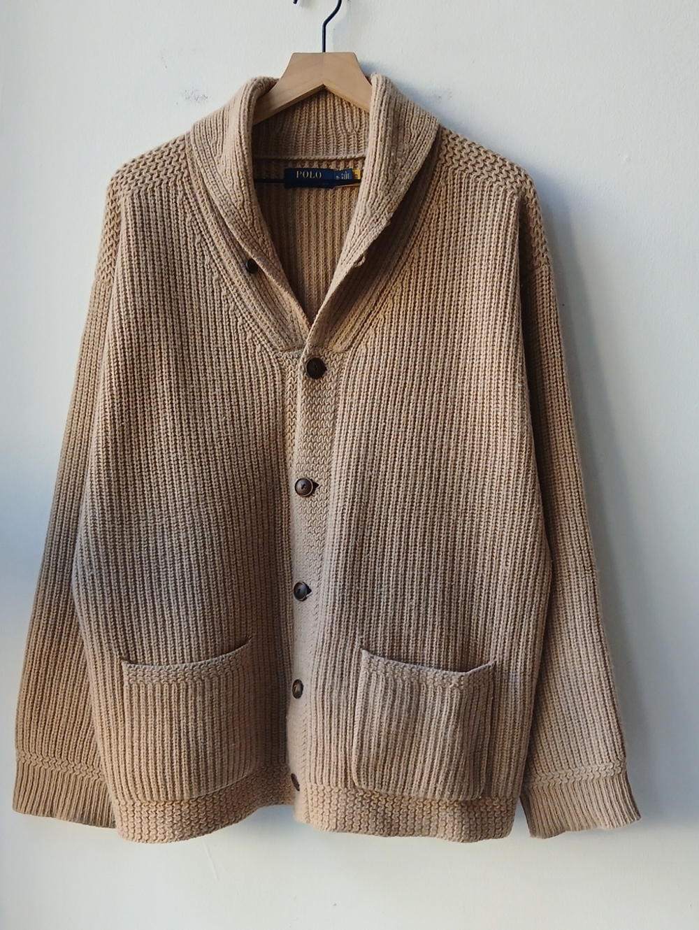 Polo Ralph Lauren Wool Cashmere Cardigan Sweater Tan Men's XL
